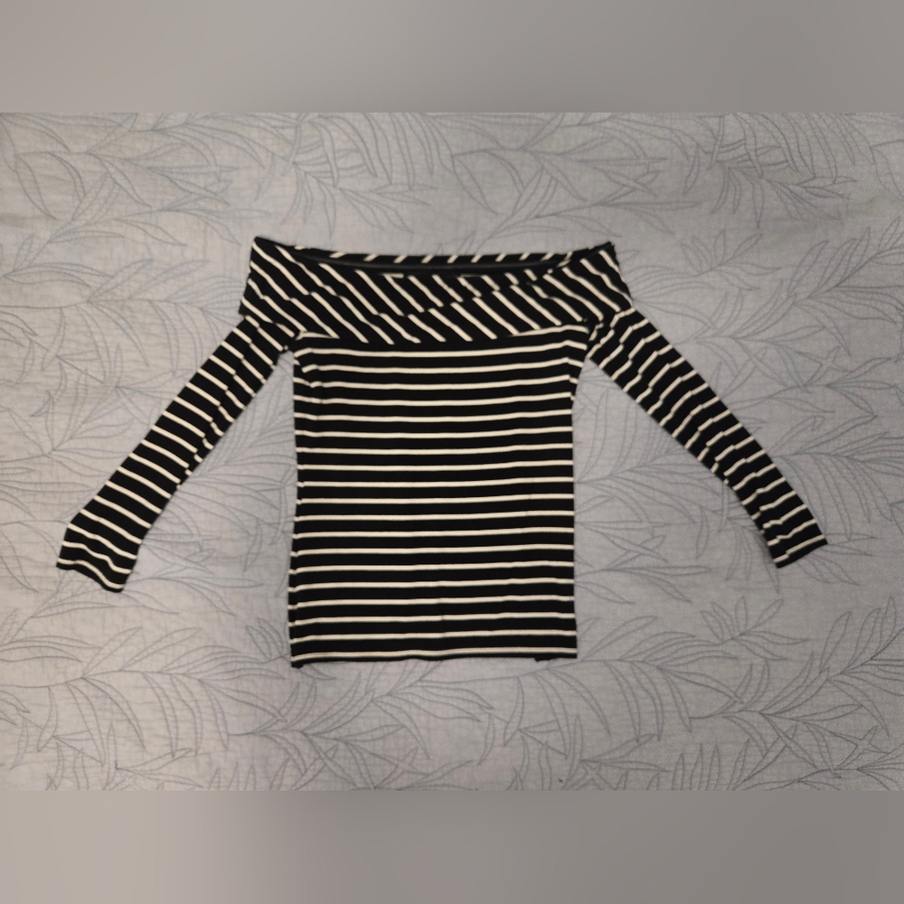 Black and White Striped Off-Shoulder Top